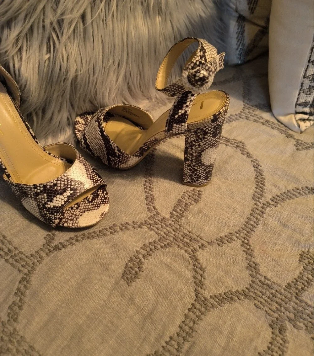 LULUS Women's Snake-Print Ankle Strap Platform Heels - Neutral